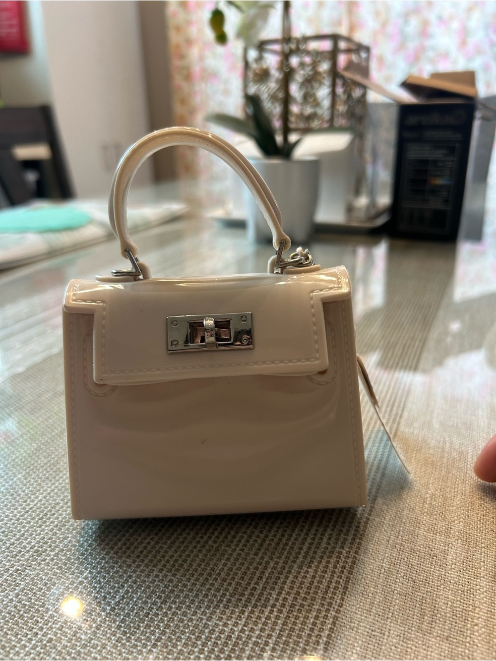 Cream Patent Mini Top-Handle Bag